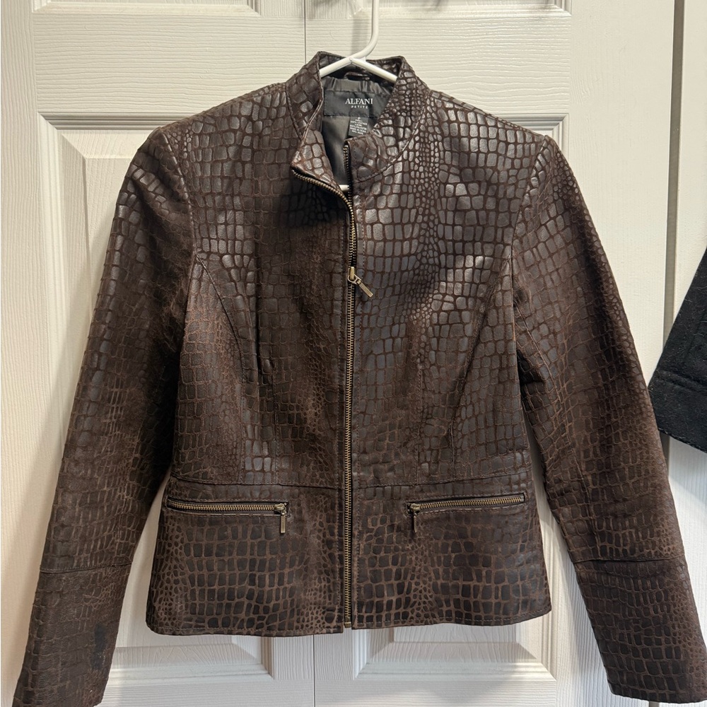Alfani Dark Brown Textured Leather Jacket